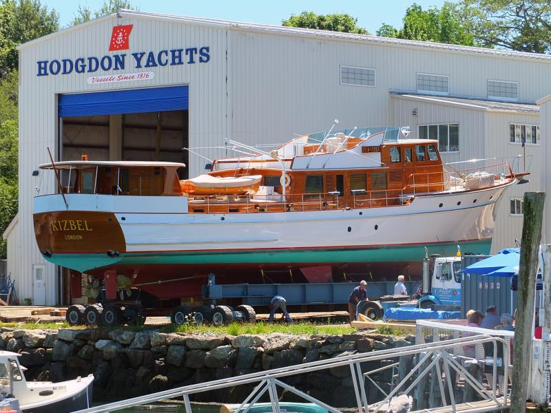 The "Kizbel" is ready to be brought into Hodgdon Yachts for work. GARY DOW/Boothbay Register